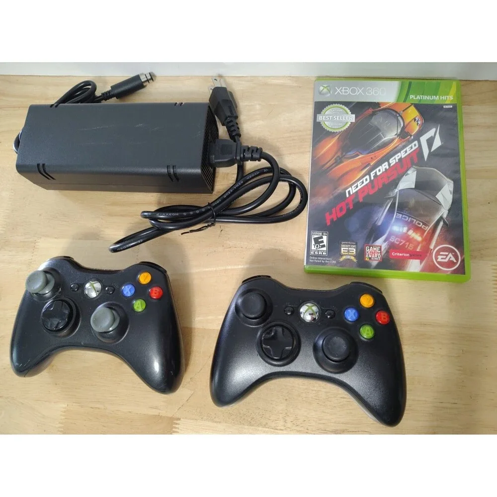 Microsoft Xbox 360 Lot 2 Wireless Controllers Power Supply & Need For Speed Game